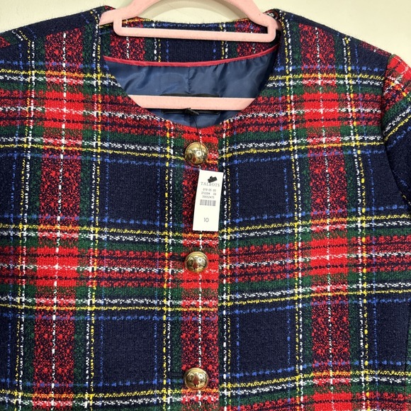 TALBOTS Navy/Red/Multi Glee Plaid Tweed Jacket Size 10 NWT - Picture 3 of 11